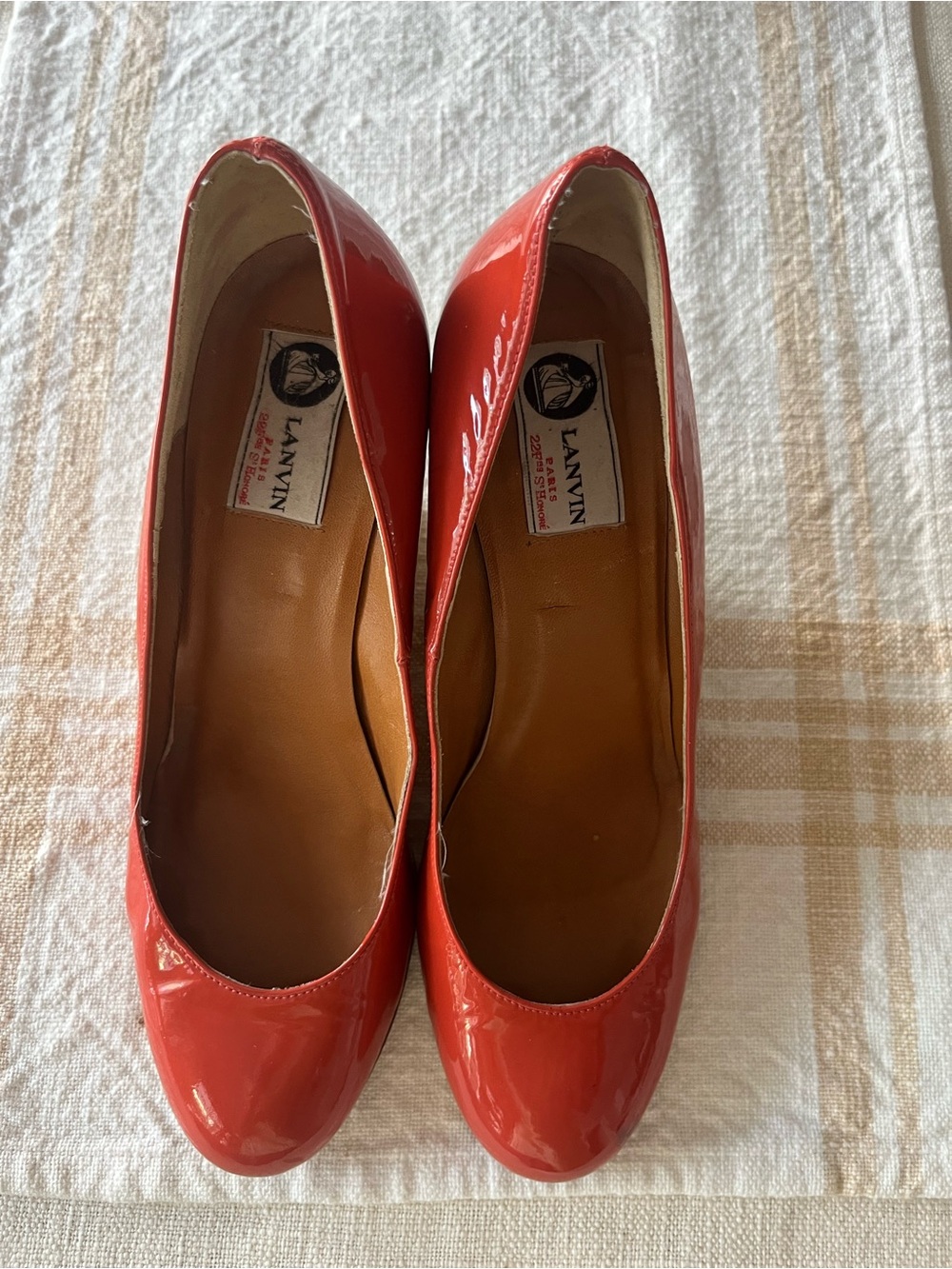 Lanvin Orange Patent Espadrille Wedge Heels